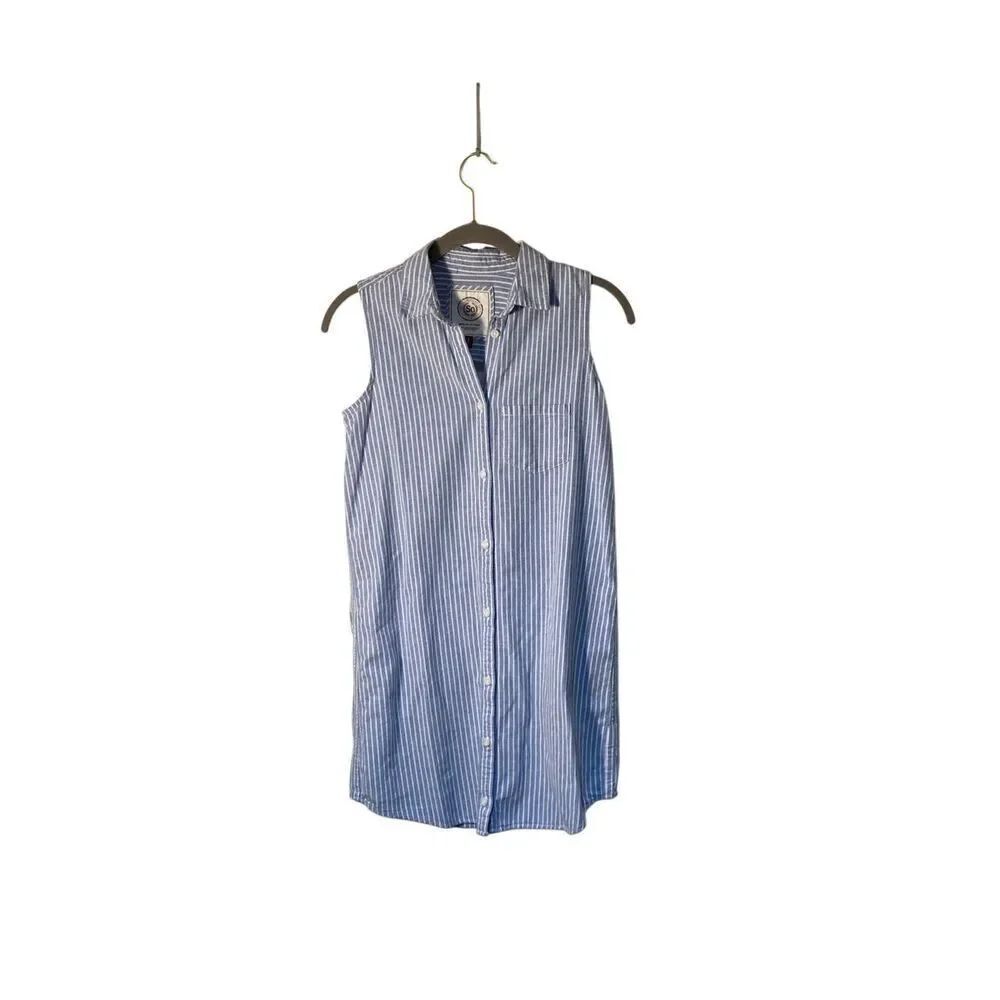 So women’s blue and white striped 100% cotton sleeveless denim blouse XS